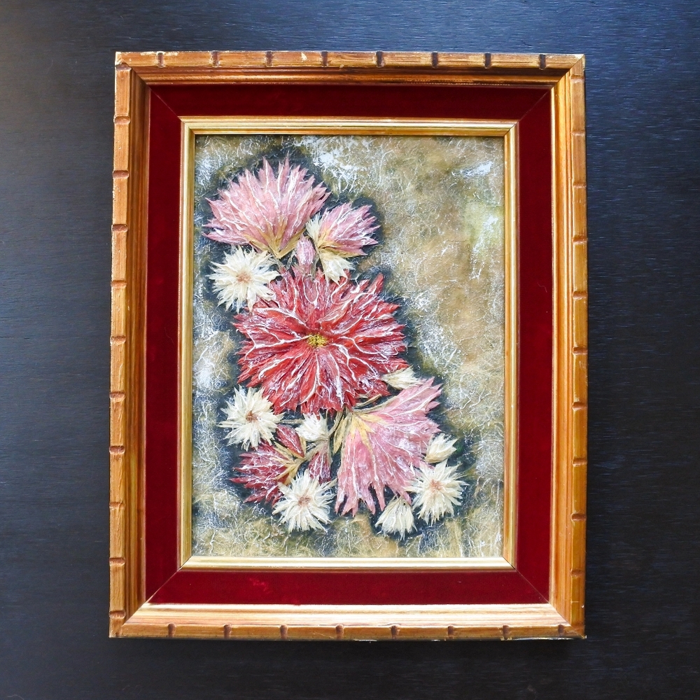 Vintage Original Framed Mixed Media Flower Artwork